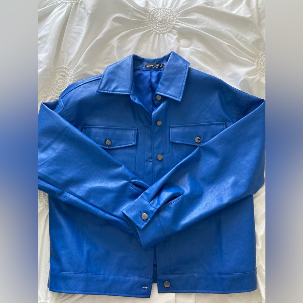Shein Blue Leather Jacket, New, Size M